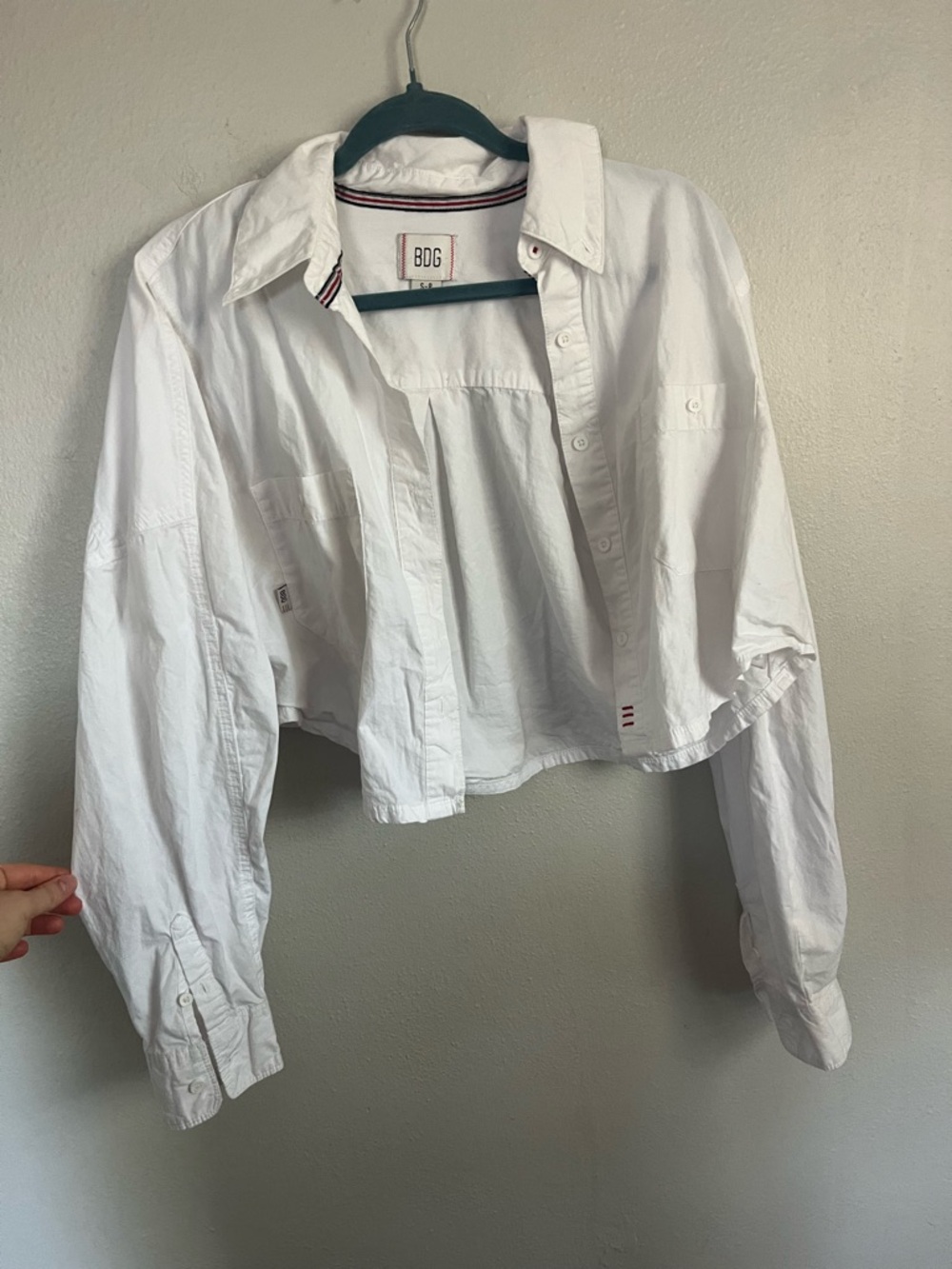 BDG White Button-Up Shirt with Red Accent